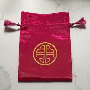 BUDHAGIRL Empty Hot Pink Satin Drawstring Pouch with Gold Emblem Size 5” x 6.5”